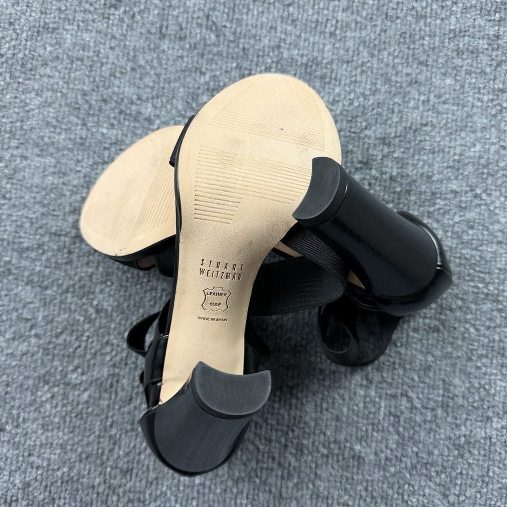 Stuart Weitzman Black Patent Leather Elastic Strap Heels Size 7M - Picture 5 of 6